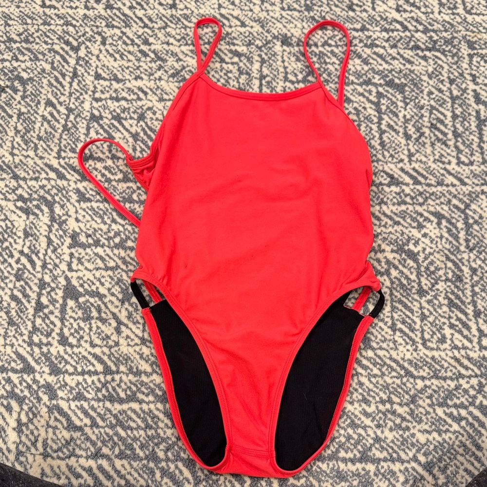 Jolyn Gavin 2 Vibrant Pink and Black One Piece Tie-Back Swimsuit